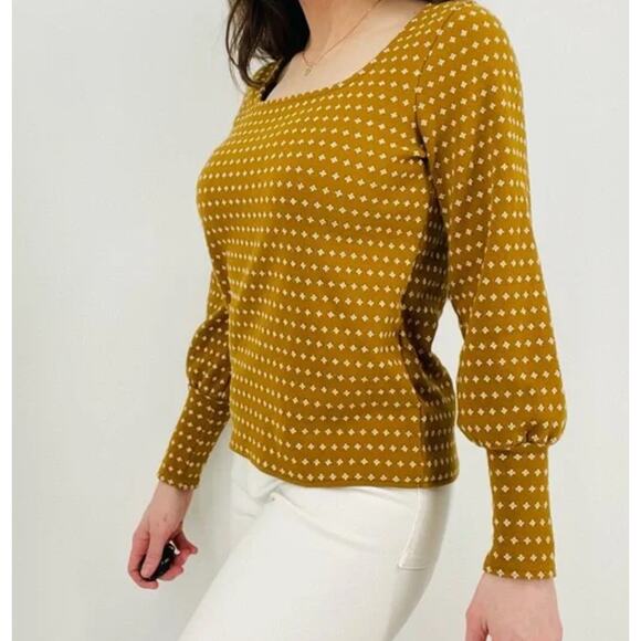 Madewell Mustard Print Square Neck Long Sleeve Blouse Top XS Cottagecore Boho - Picture 4 of 10